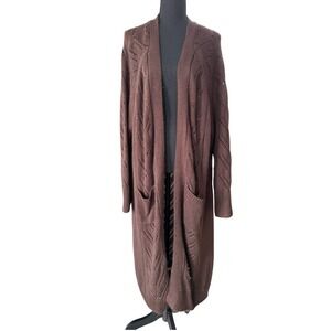 Longline Cardigan Duster Womens 4X Brown Cozy Cottagecore Grannycore Layering
